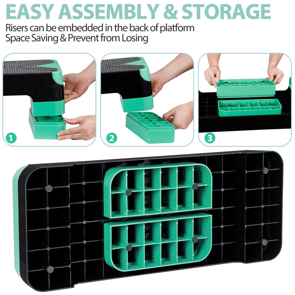 27" Aerobic Exercise Step Workout Step w/ 4”- 8” Adjustable Risers 4 Colors