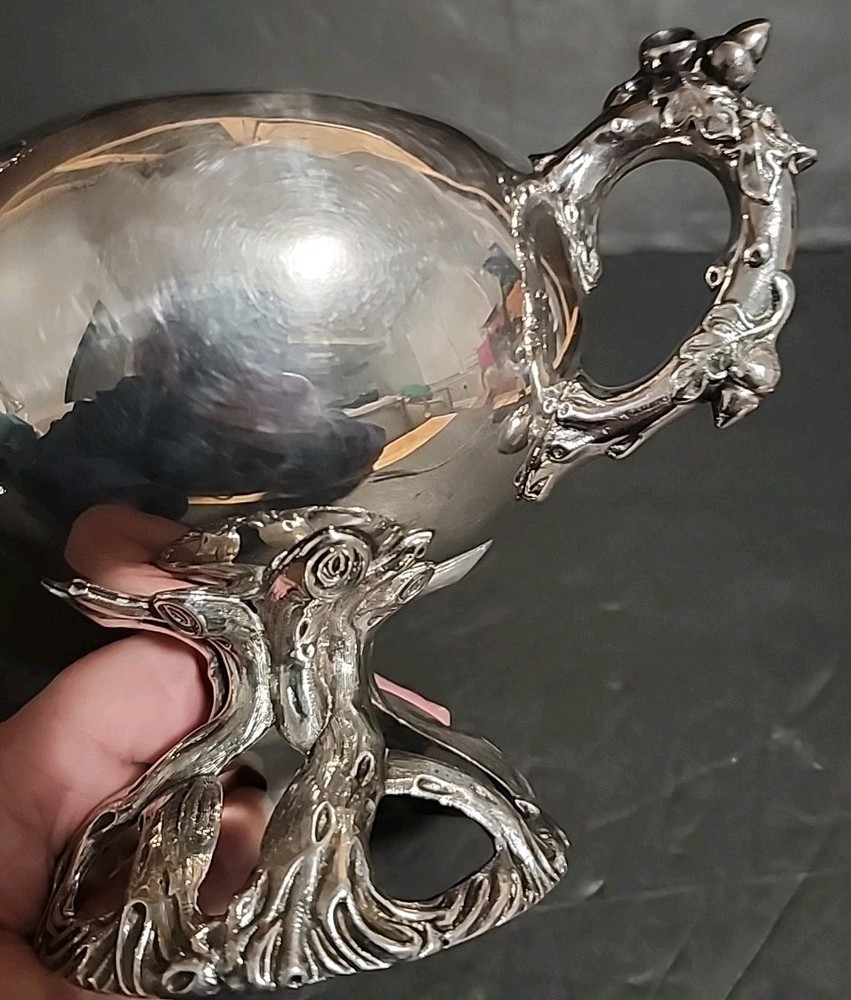 Antique Silver Plated Acorn Shaped Coffee Pot 3pc Set Acorns Tree Trunk Base