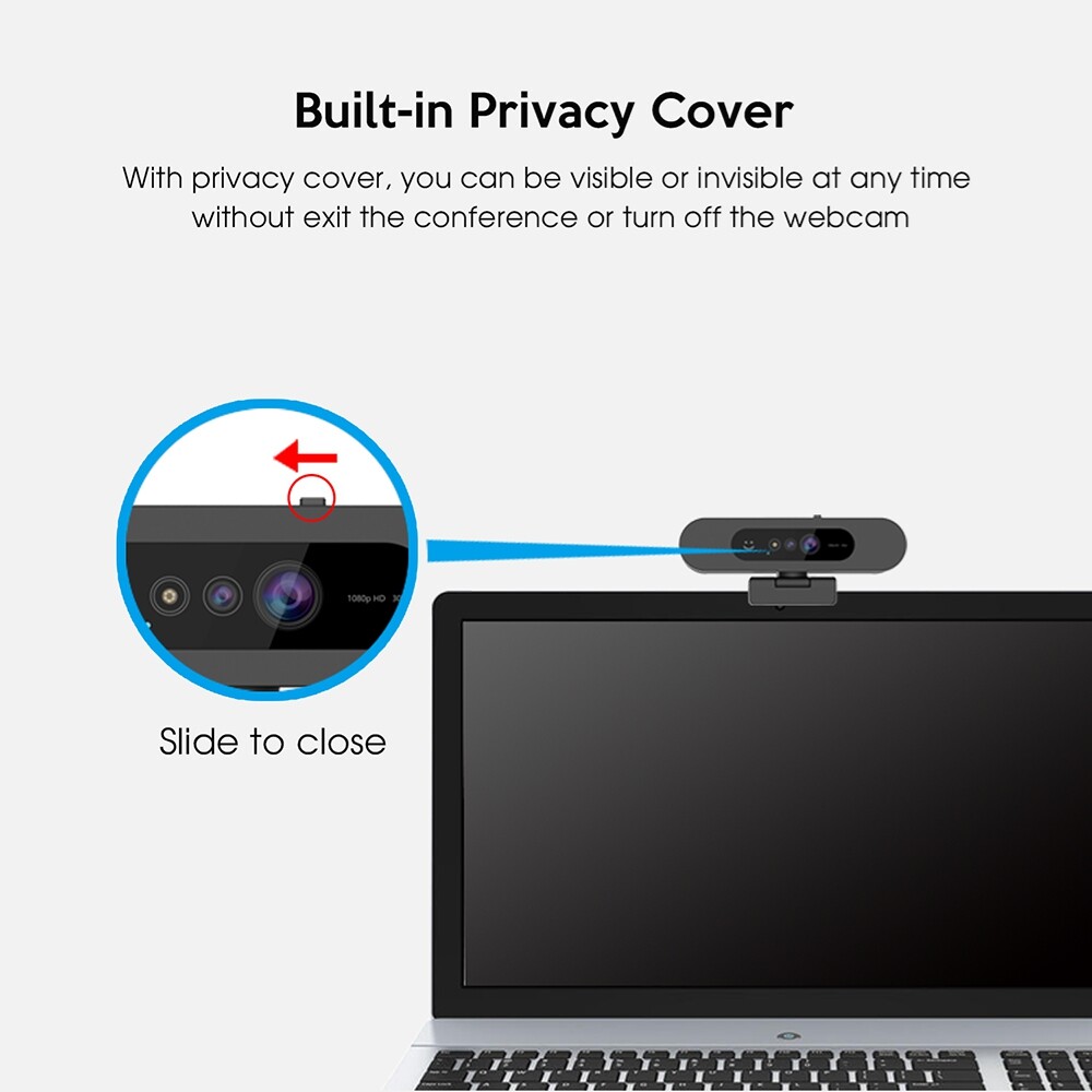 TOALLIN 1080P Windows Hello Compatible Webcam HD USB webcam with wide Angle view