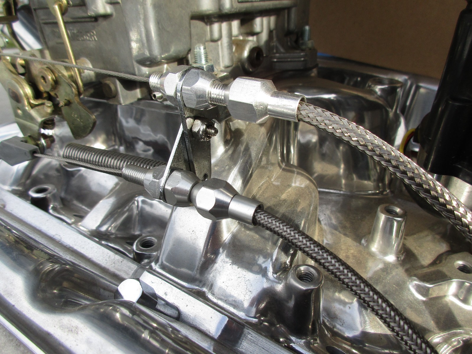 STAINLESS STEEL THROTTLE, 727 KICK DOWN CABLE AND BRACKET KIT #6054/6055/#6056