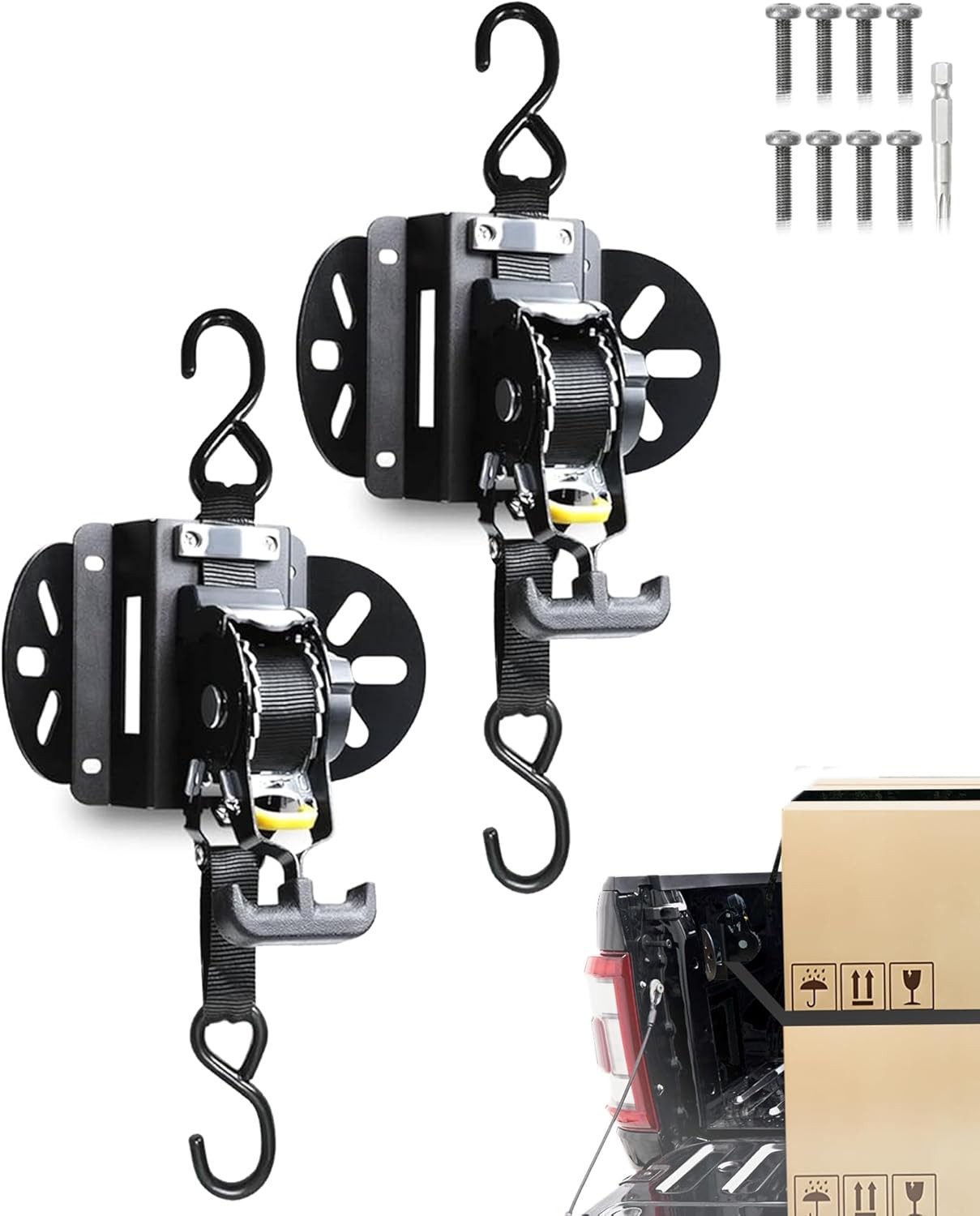 Retractable Truck Bed Ratchet Straps for Ford F-150 F250 F350 F450 2015-2025 (2)