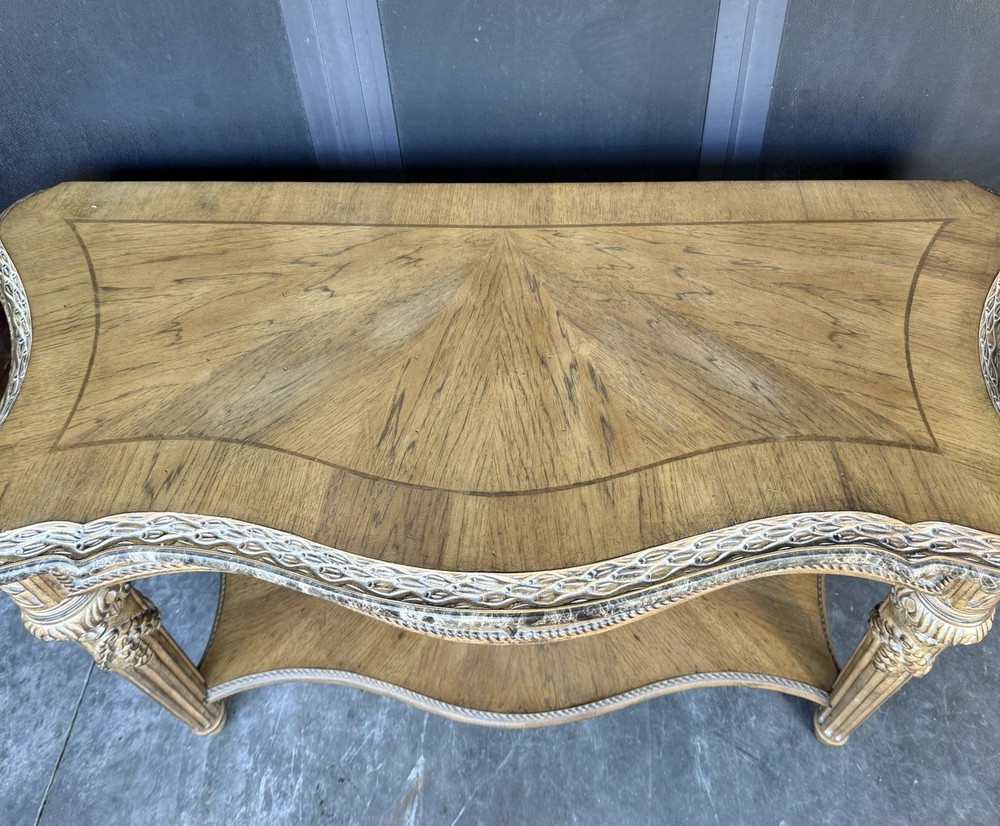 Carved Wood Marble Top Console
