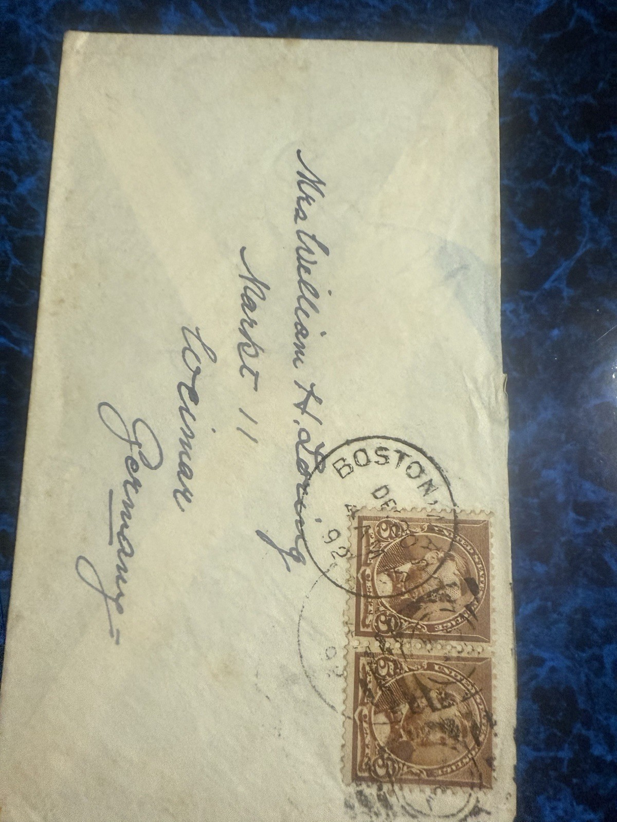 1892 Boston-Weimar Zeppelin Cachet Cover 5¢ Grant Pair $99 BIN