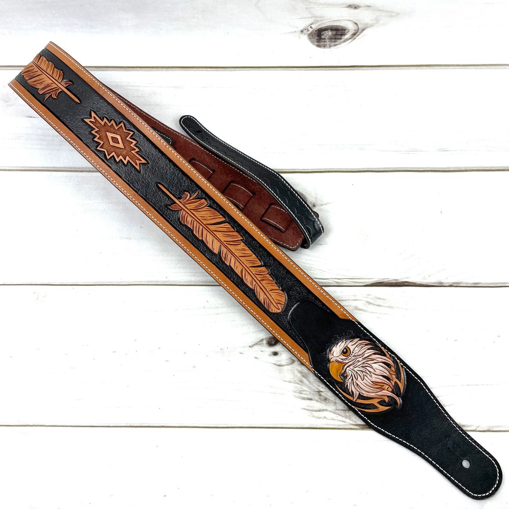 Walker & Williams LCT-21 Handmade Leather Strap Eagle & Feather Design