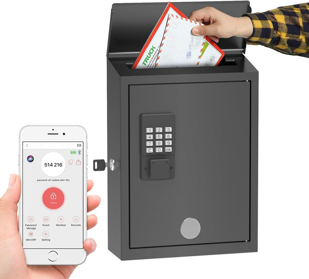Secure Wall-Mount Mailbox with Electronic Lock - Large Capacity, Black
