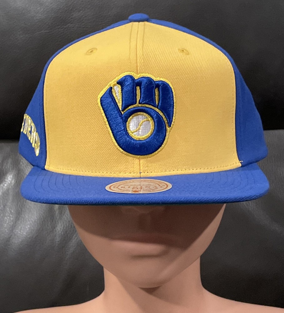 NWT Milwaukee Brewers MLB Snapback Hat LOGO Mitchell & Ness Baseball Throwback