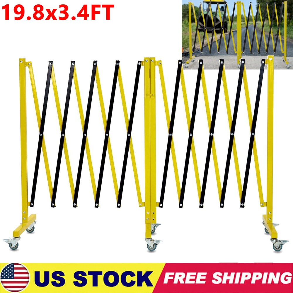19.8FT Rotatable Security Gate Metal Expandable Mobile Barricade Gate w/ Wheels