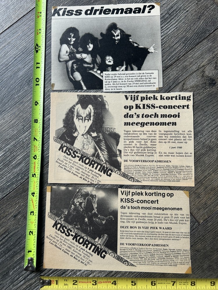 KISS Concert Ad Advert Lot Dynasty Tour 1980 Zwolle Netherlands Vintage Aucoin