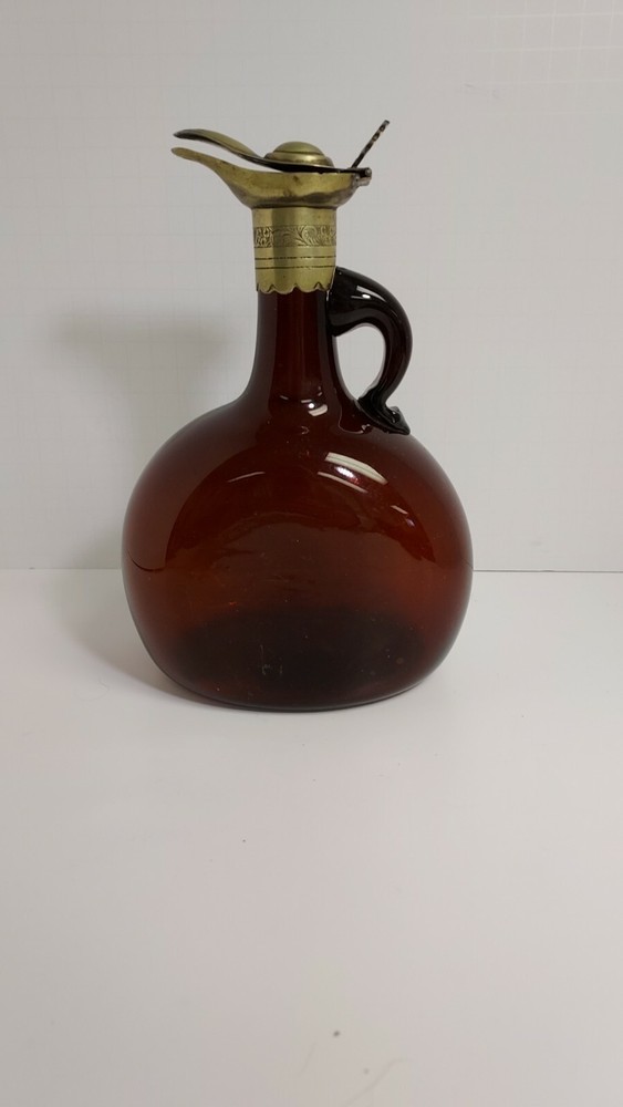 Vintage Brown Glass Claret Jug Decanter Barware Pitcher Applied Handle