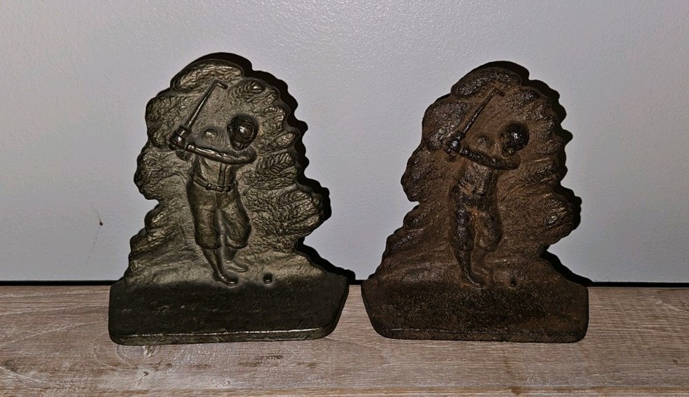 Antique Golf Bookend Set Original Cast Iron