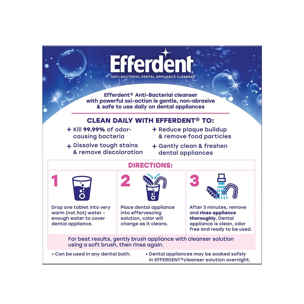 Efferdent Denture Cleanser Tablets, Complete Clean, 44 Count, Blue