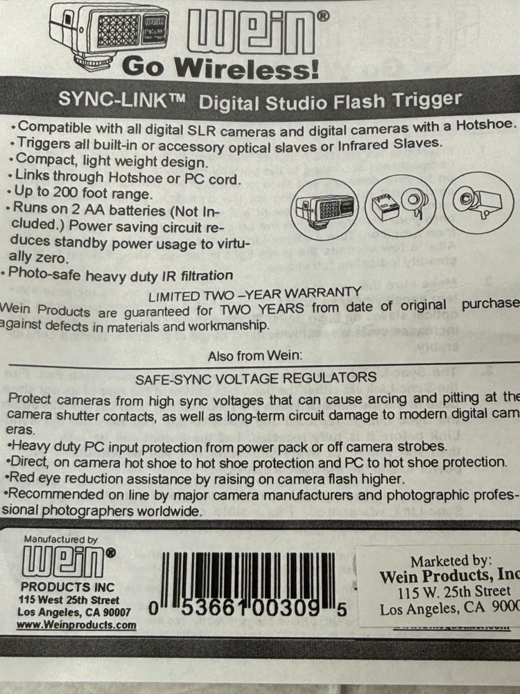 New Old Stock WEIN Sync Link Digital Studio Flash Trigger 918-300