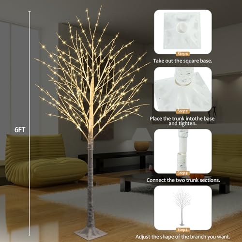 500 LED Lighted Birch Tree with Twinkle Lights, LED Birch Tree with Timer 6FT