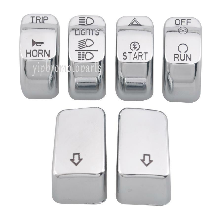 6pcs Chrome Switch Button Cover Cap Set For Harley Softail Dyna Wide Glide CVO