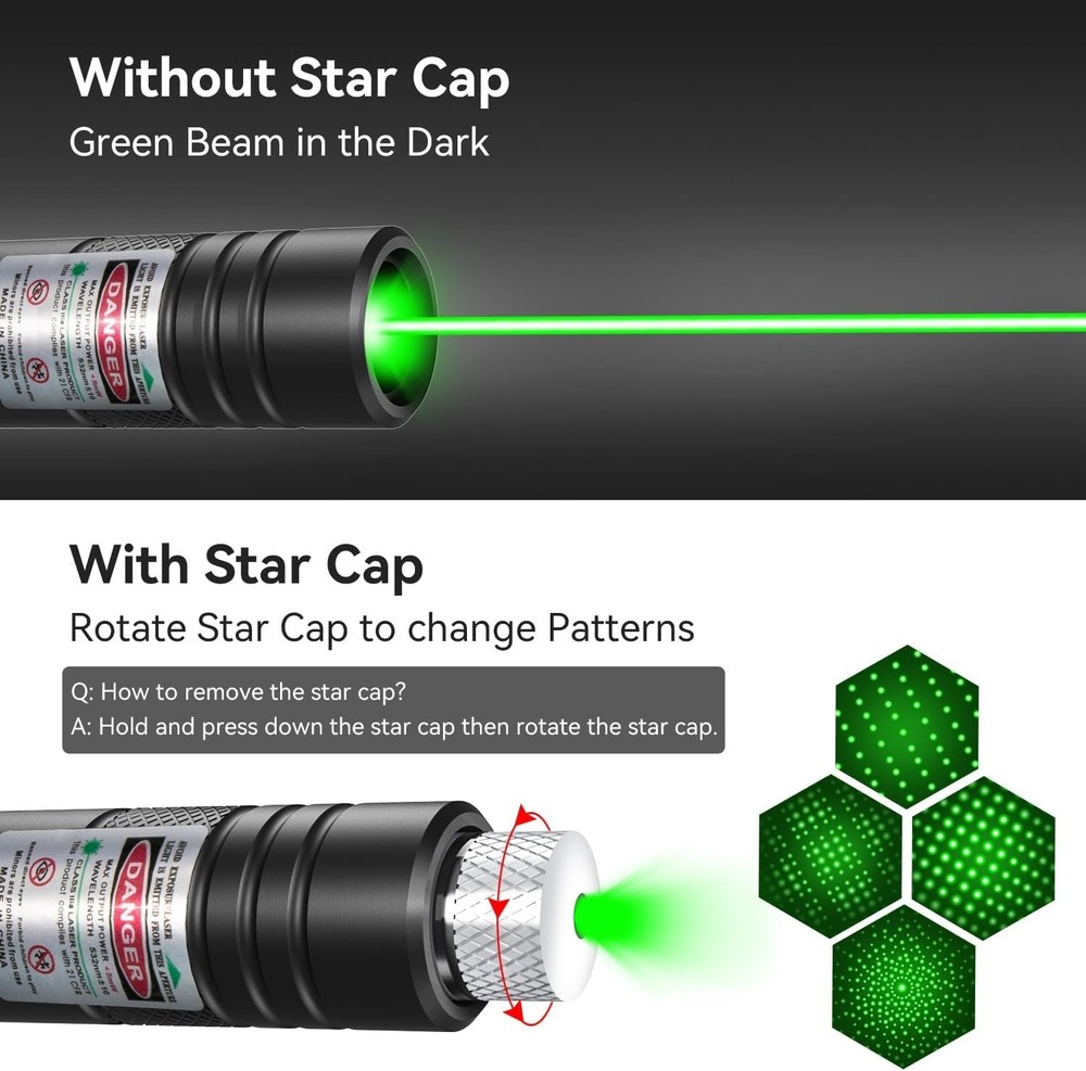 Aluminum Rechargeable Green Laser Pointer with Unique Starlight Patterns