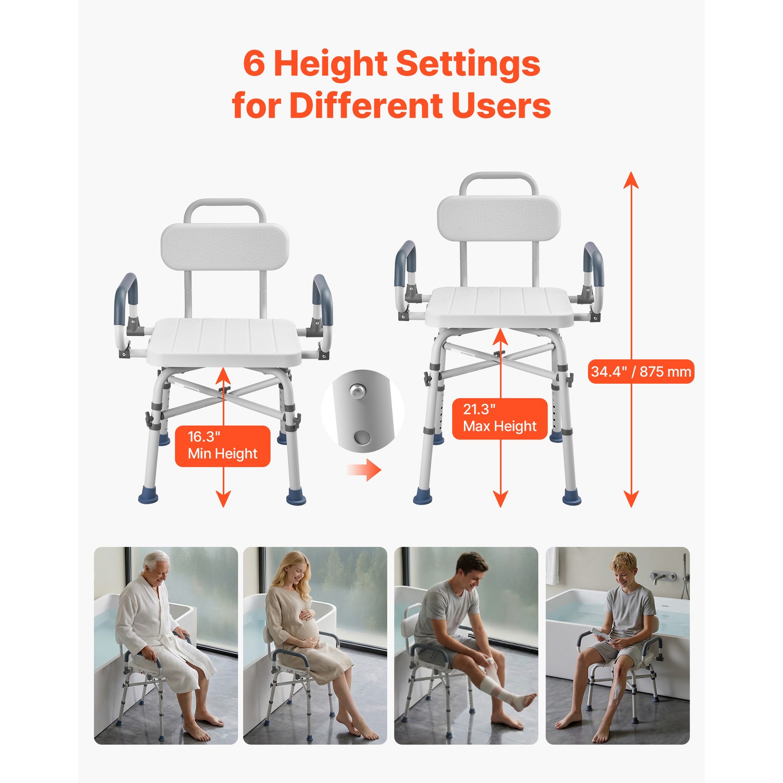 Uimoso Swivel Shower Chair with Arms and Back, Heavy Duty