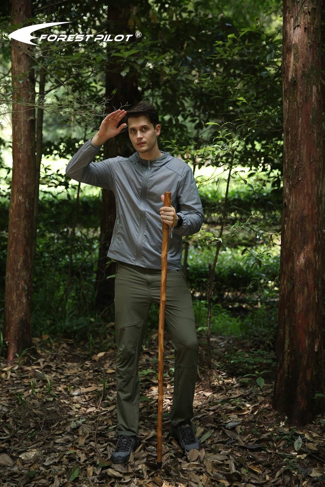 FOREST PILOT BarkKeeping Clumpy Pattern Wooden Walking Stick with a Compass N...