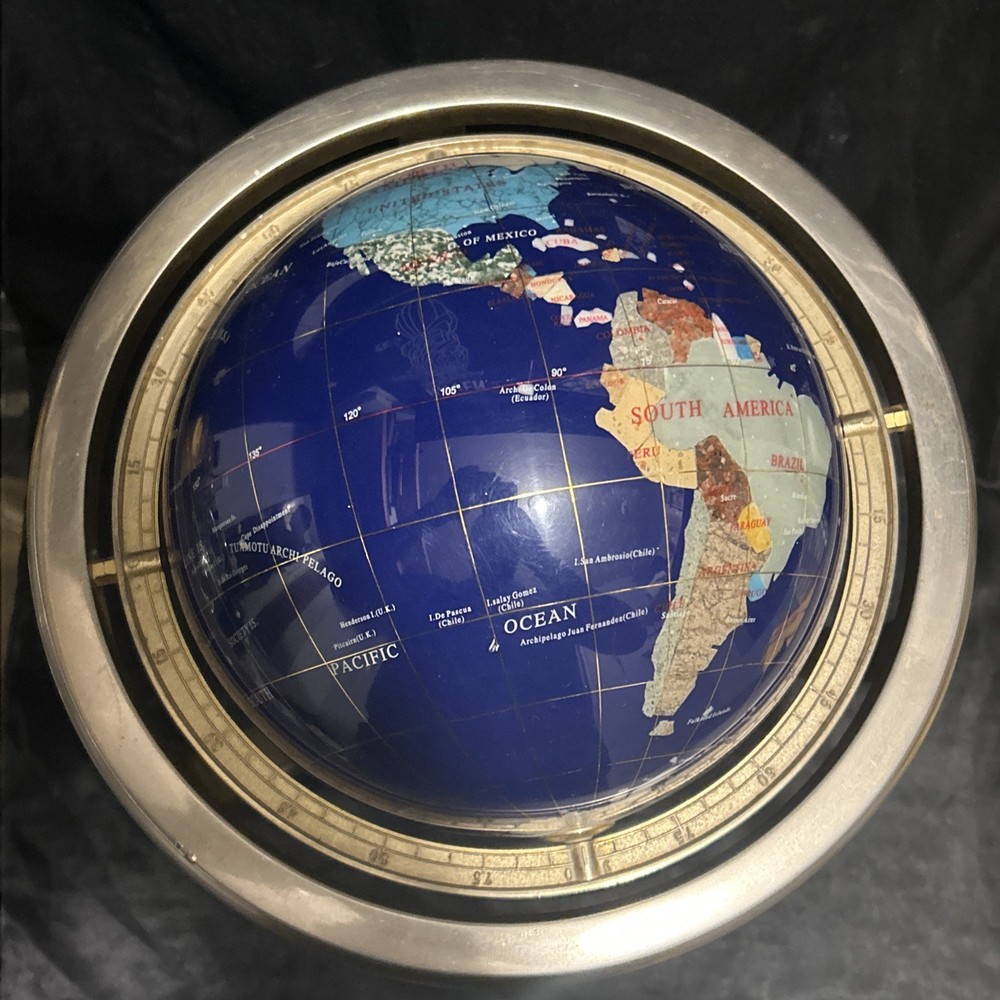 Vintage Globe Precious Inlaid Stone Solid Brass