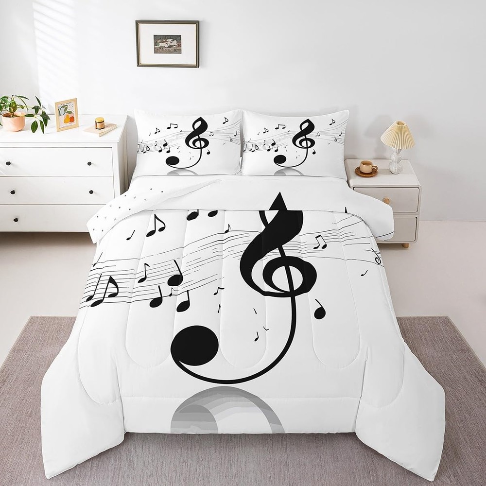 Girls Musical Notes Comforter Set, Musical Staves Pattern Down Comforter Twin...