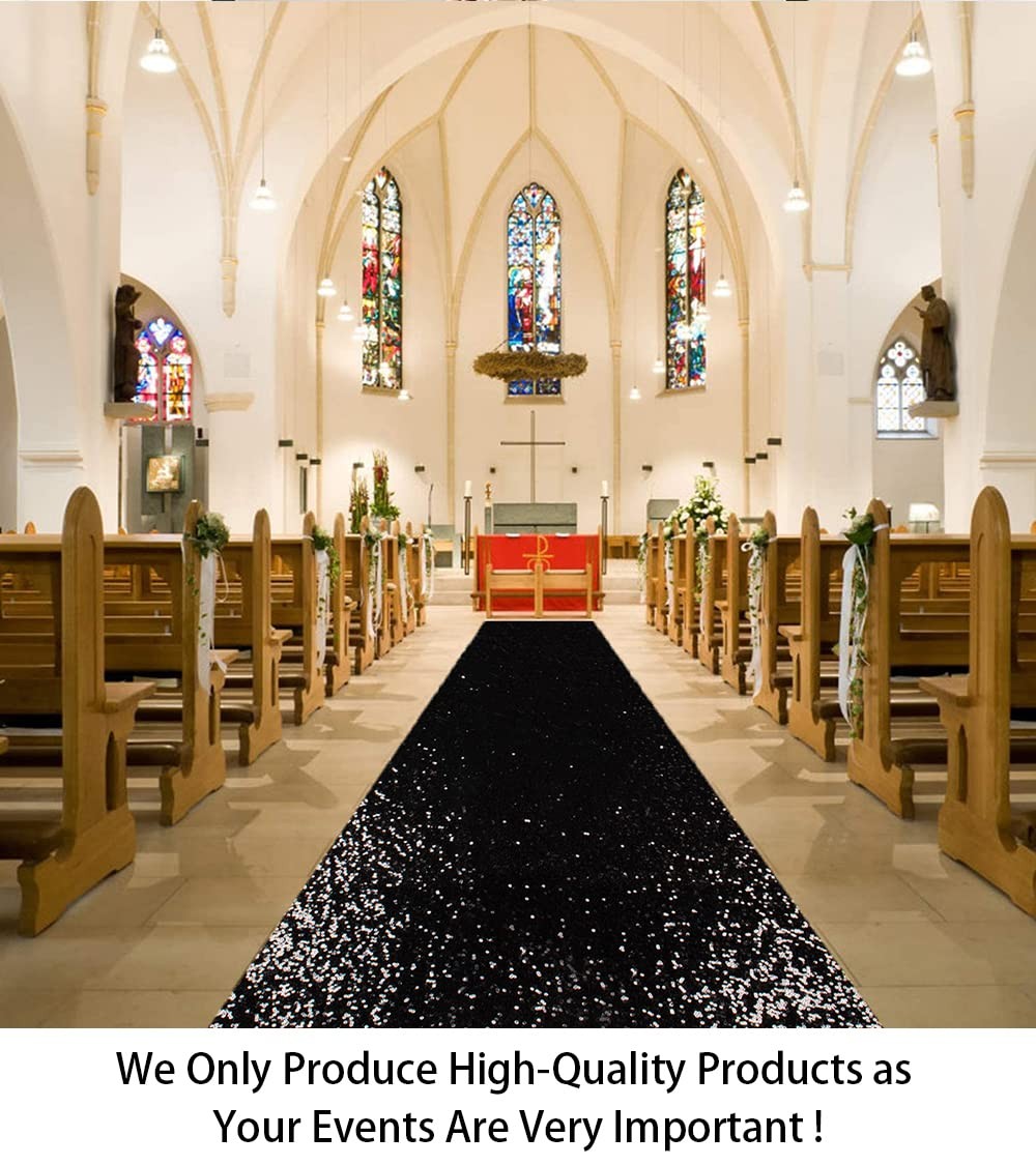 Sparkling Sequin Aisle Runner 4FTx20FT - Black Glitter Wedding Carpet,Sparkle...
