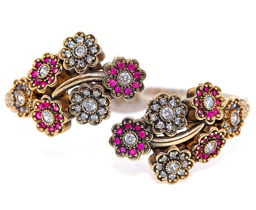 Ottoman Empire Style 6CT Treated Ruby 925 Sterling Silver Bracelet
