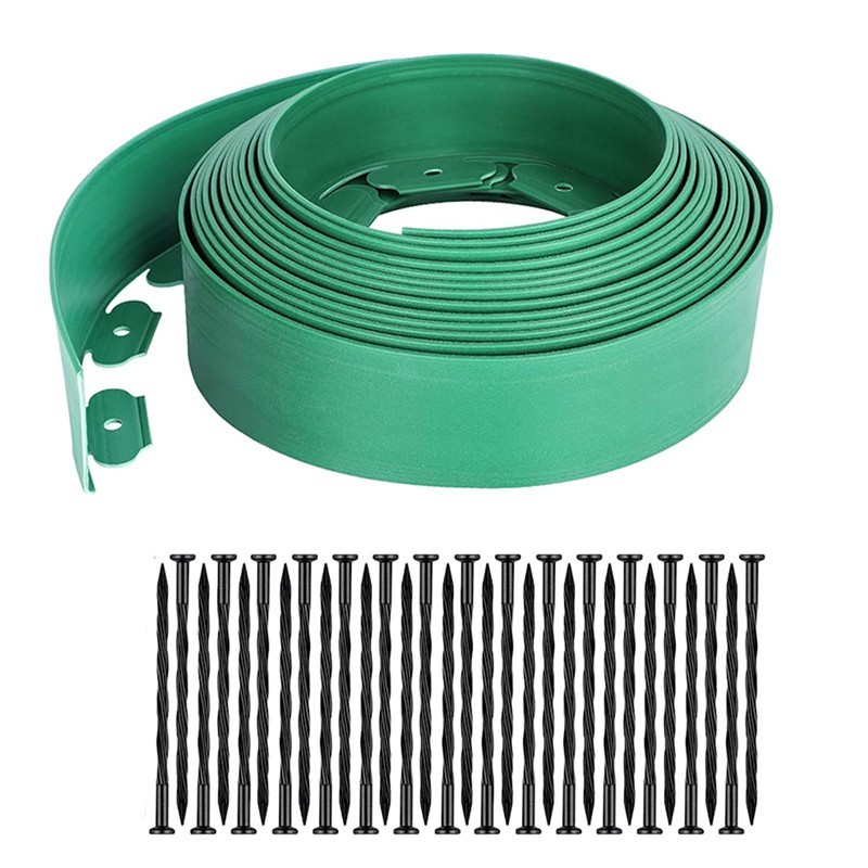 4" High Garden Edging with 32.81/65.62/98.43 Feet, 30/60/90 Nails - Green