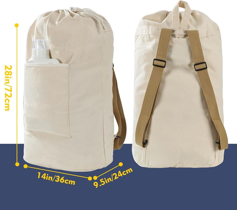 Canvas Laundry bag, Washable Laundry backpack, Adjustable Straps, Large Front...
