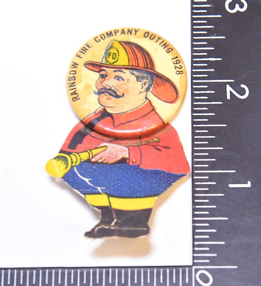 VINTAGE RAINBOW FIRE CO. OUTING 1928 FIREMAN FIRE FIGHTER EVENT PINBACK BUTTON