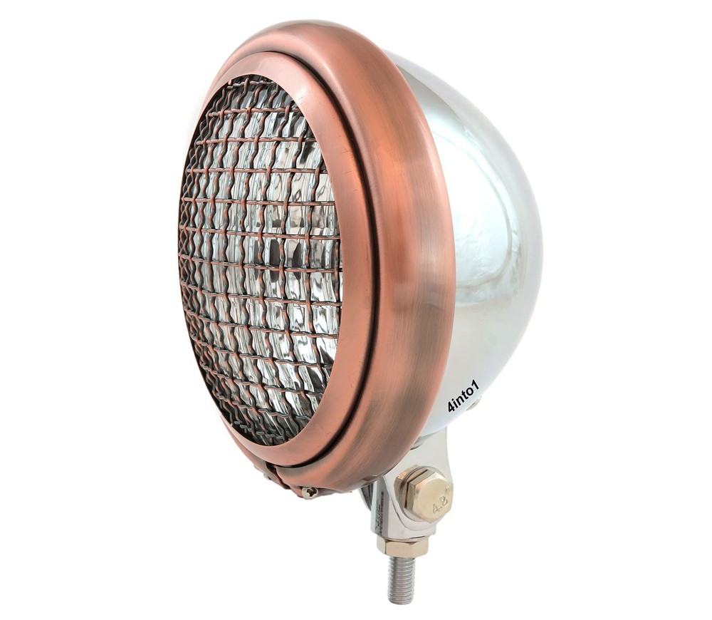 5.75" Custom Motorcycle Bottom Mount Headlight w/ Grill - Chrome Bronze