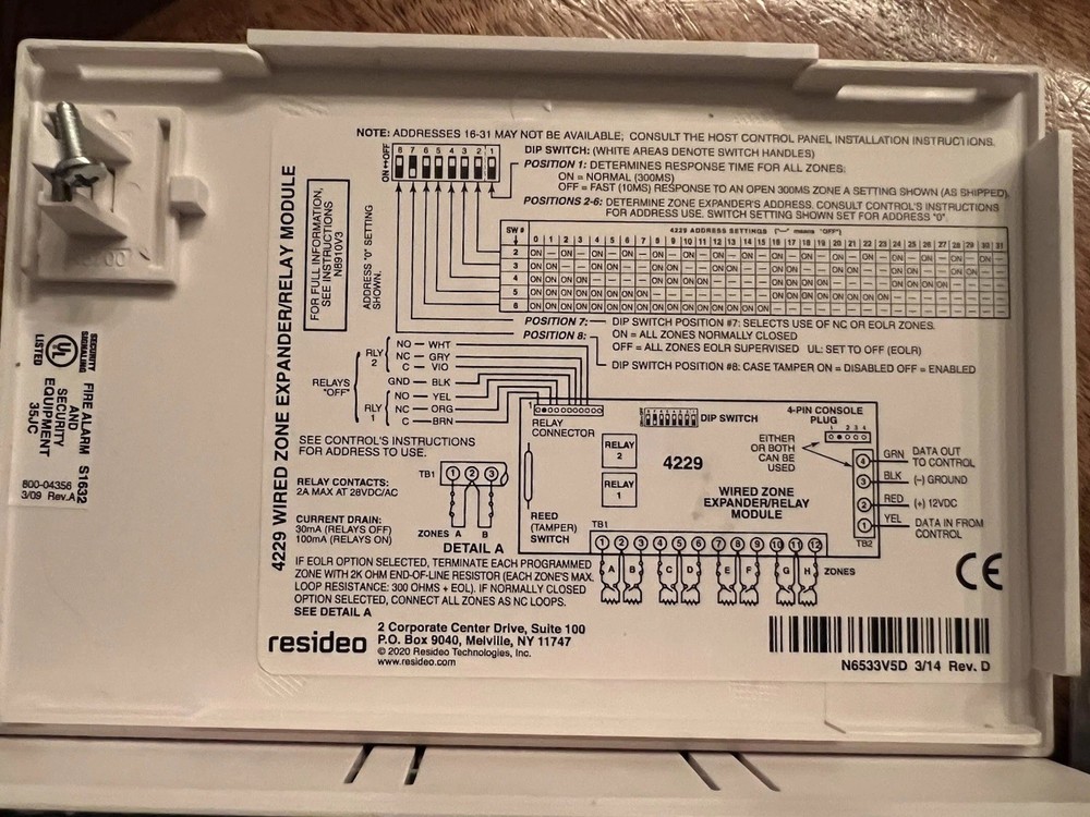 Honeywell Home 4229 Wired Zone Expander/Relay Module