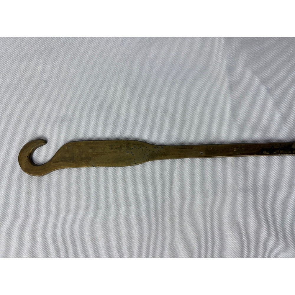 Vintage Brass Serving Fork Long Handle Hooked End Hearth Tool 11.25"