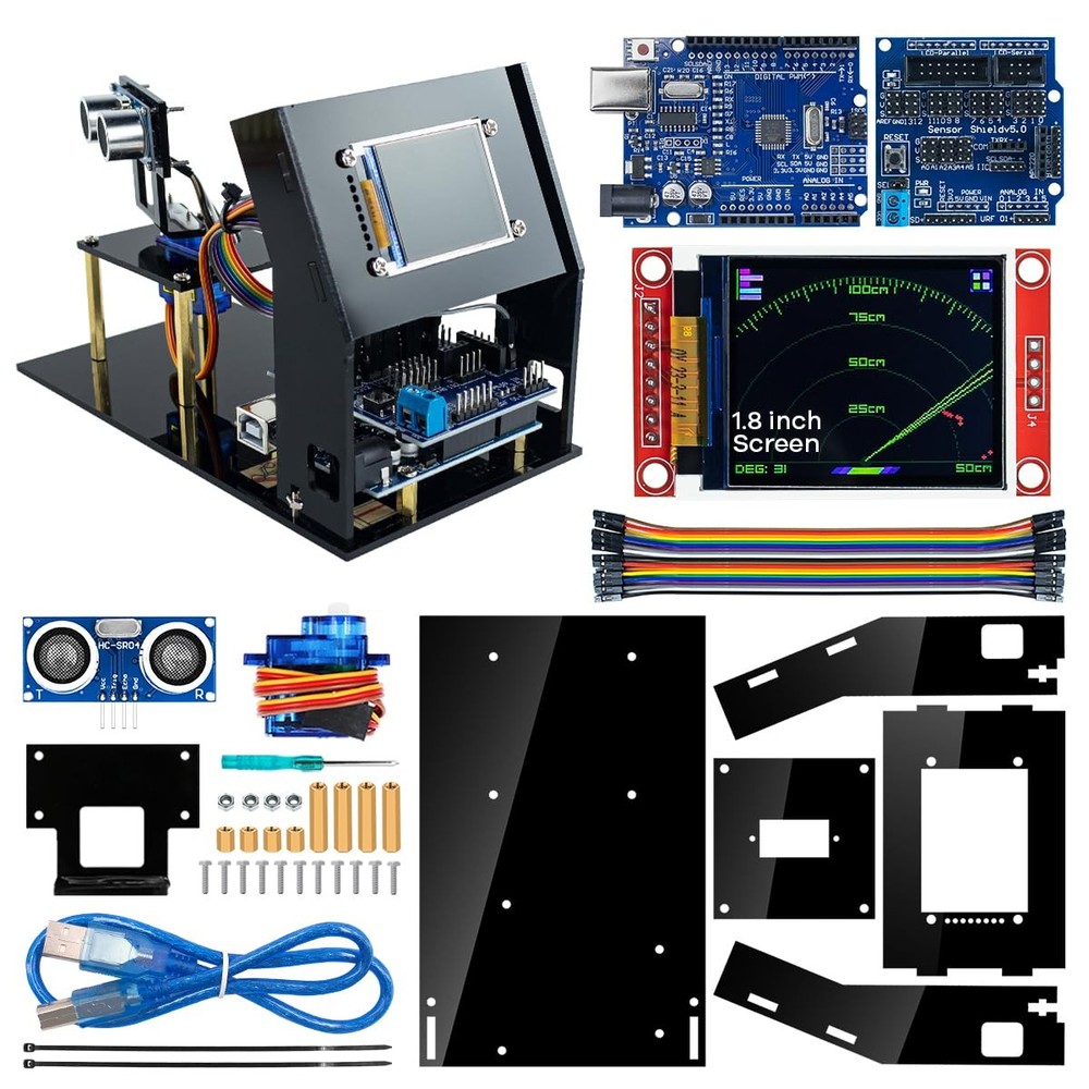 LAFVIN Simulation Ultrasonic Radar Sensor Module DIY Kit 180-Degree Scanning...