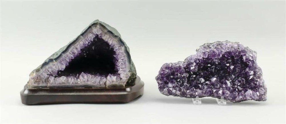 A088  TWO AMETHYST CRYSTAL CLUSTER GEODES