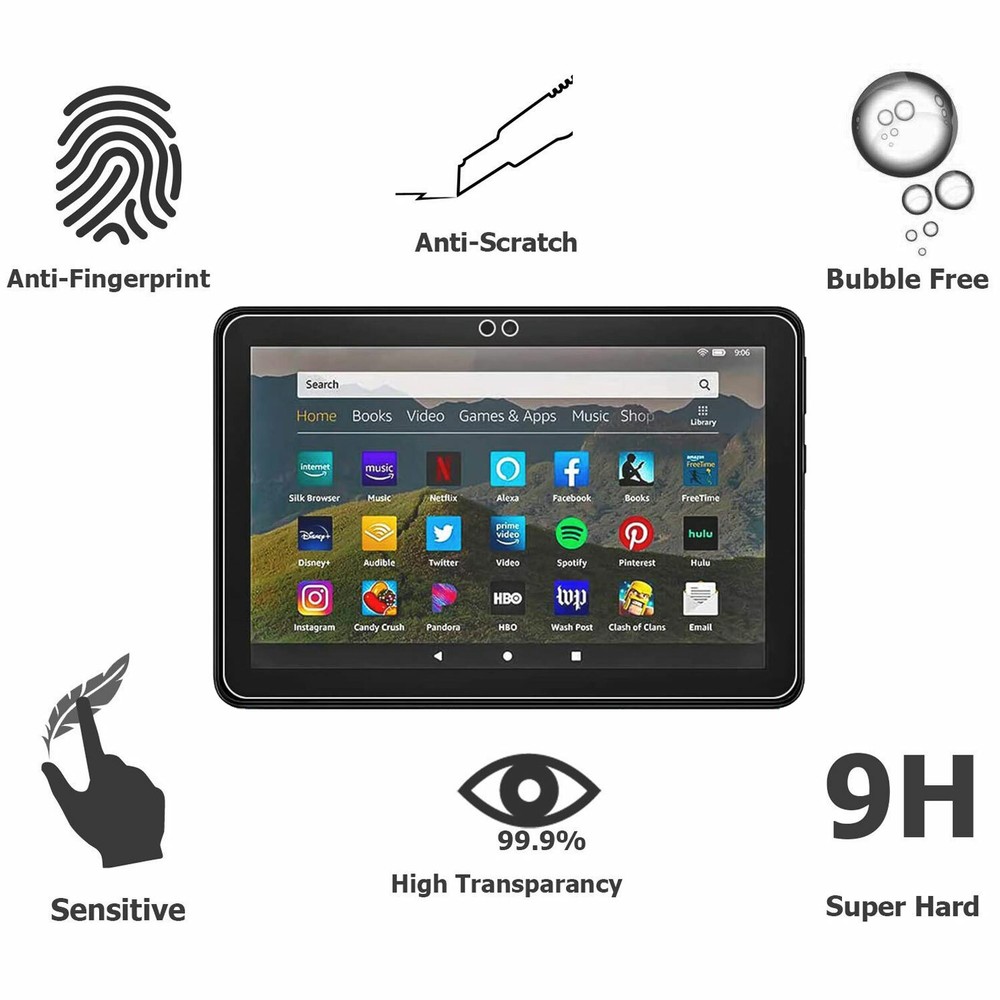 2 Pack 9H Premium Tempered Glass Screen Protector For All-New Amazon Tablet