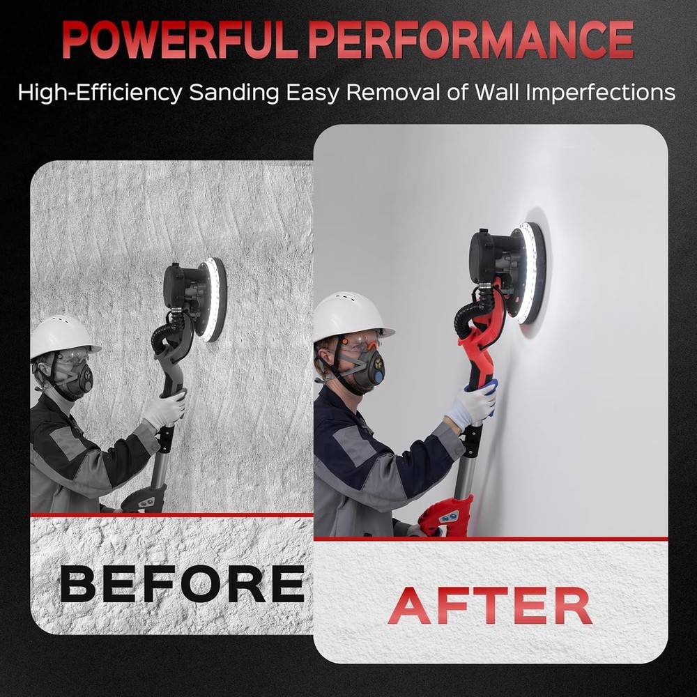 Drywall Sander Popcorn Ceiling Removal Tool with Dust Collector LED Light 8A