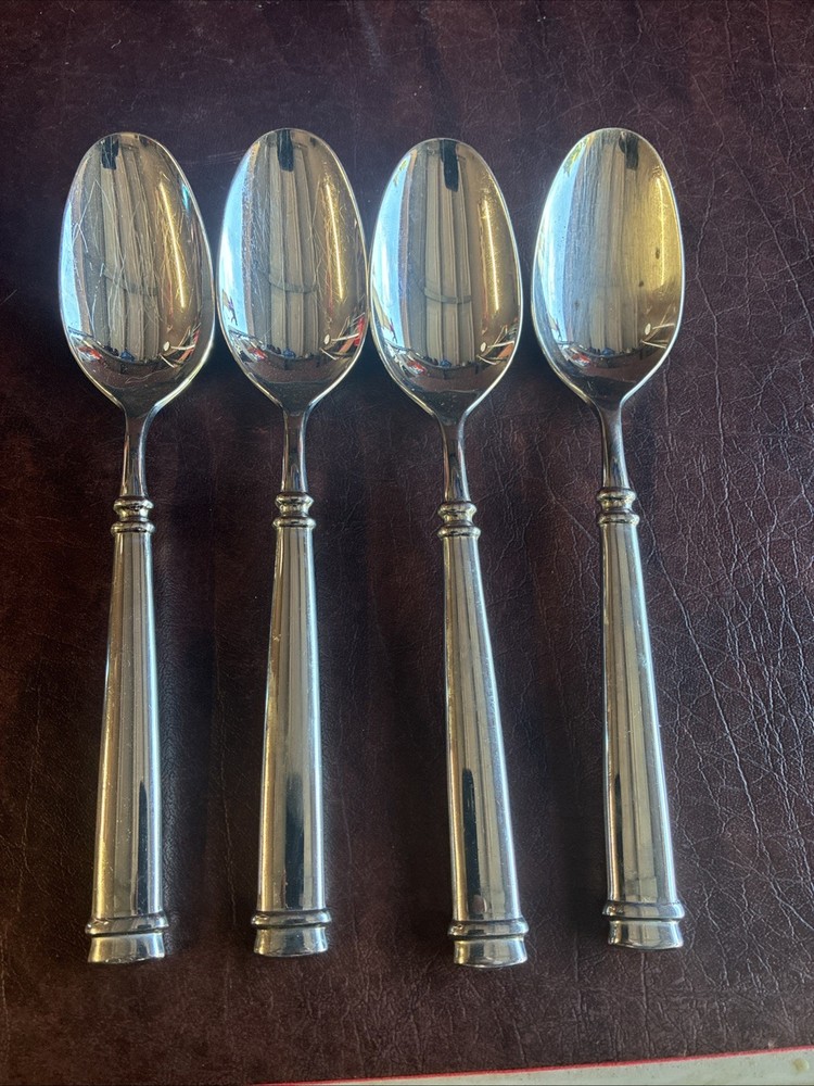 4 Guy Degrenne ABSOLU Glossy Stainless Flatware 8” Spoons