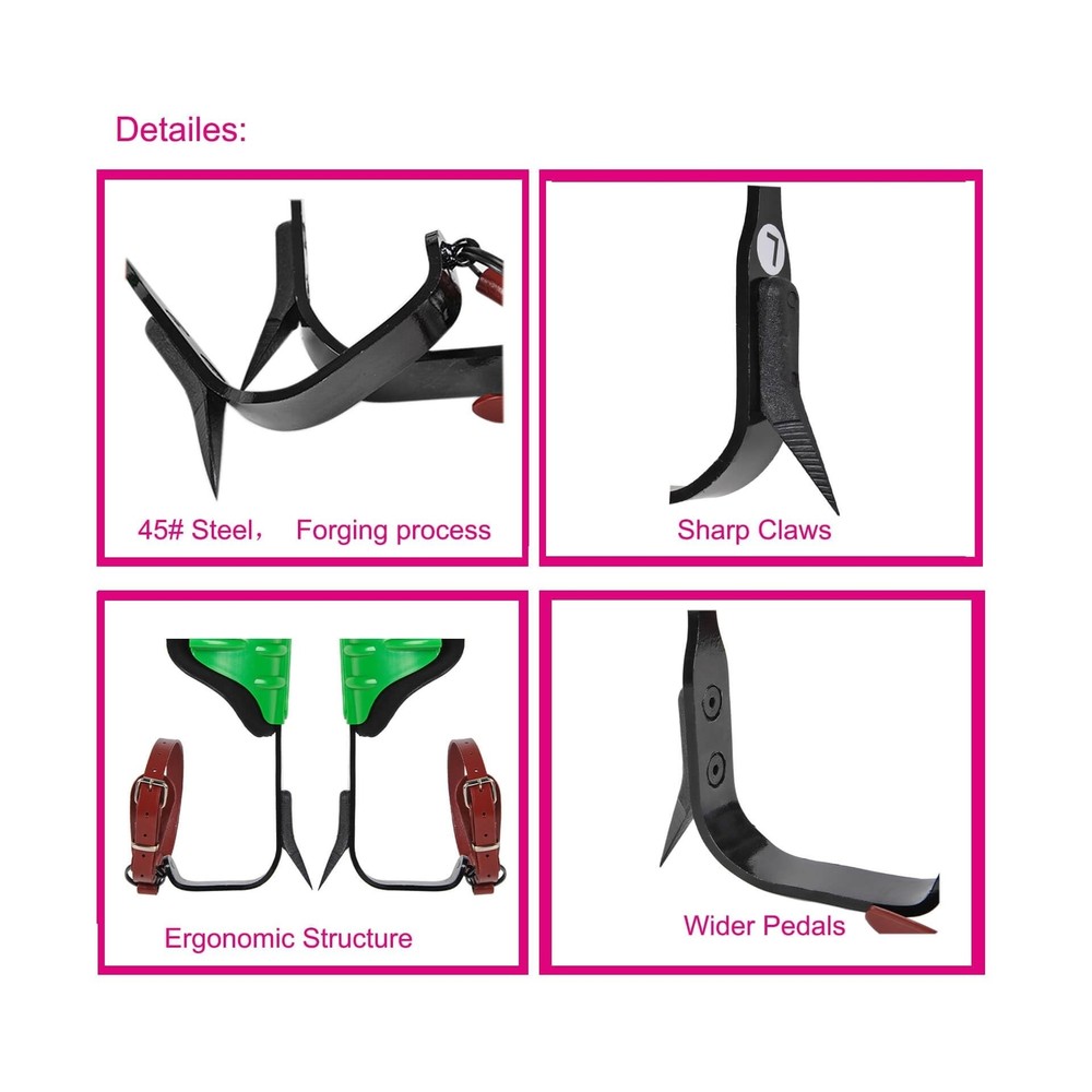 Tree Climbing Spikes, Height Adjustable Tree Climbing Gear with Non-Slip Peda...