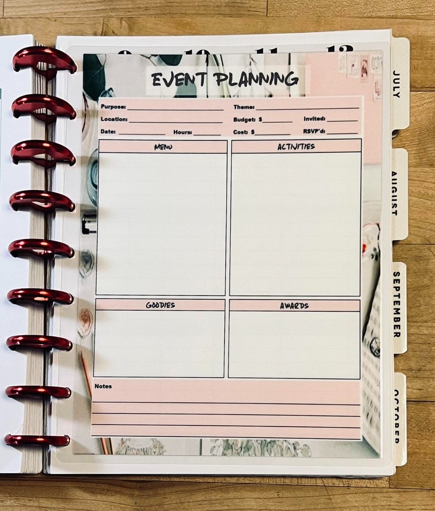 Event Planning Two Sided Dashboard Insert for use with Classic HAPPY Planner-