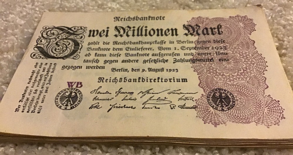 German Banknote 1/4 Bundle. 25 X 2 Million Mark. Dated 1923. Reichsbanknotes.