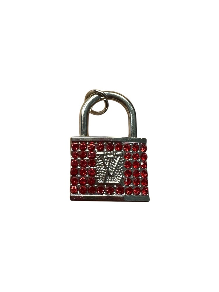 Louis Vuitton Silver with Red Stones Lock Zipper Pull Charm