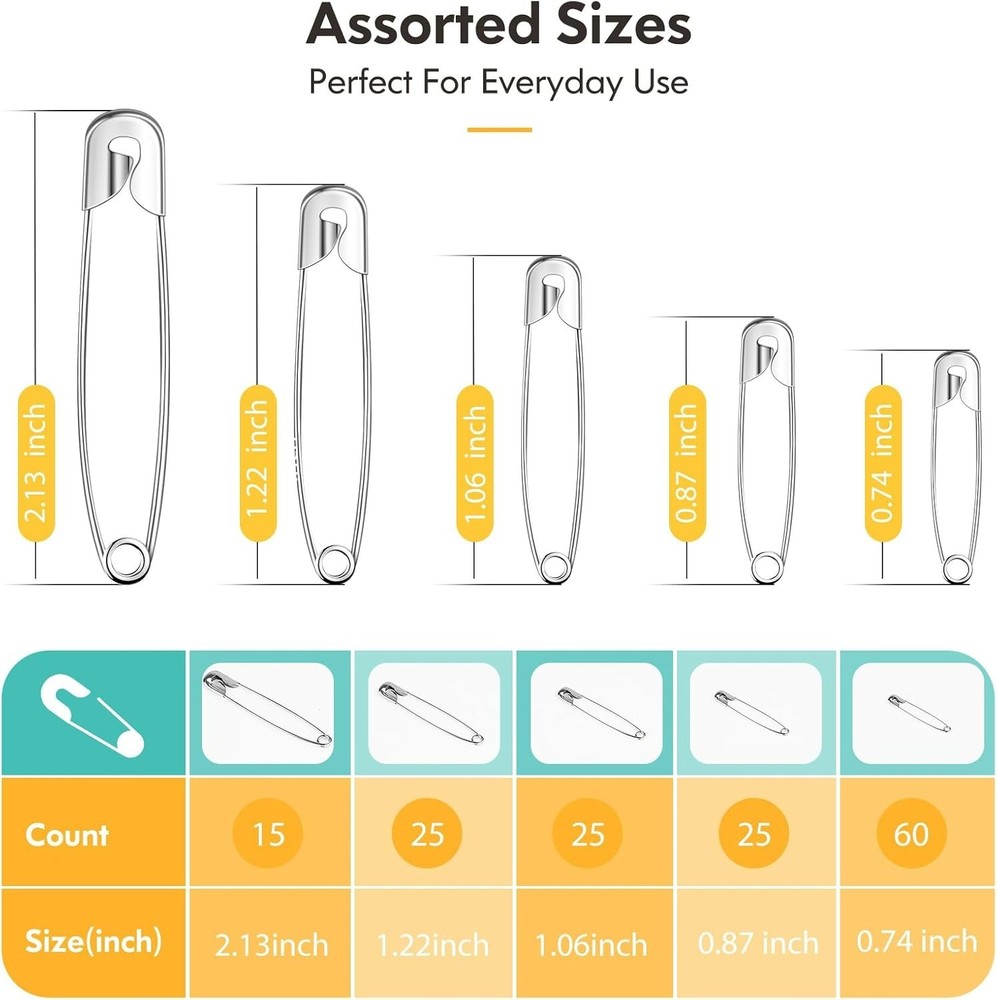 Rust-Resistant Safety Pins - 160Pcs Heavy-Duty Assorted Sizes for All Needs