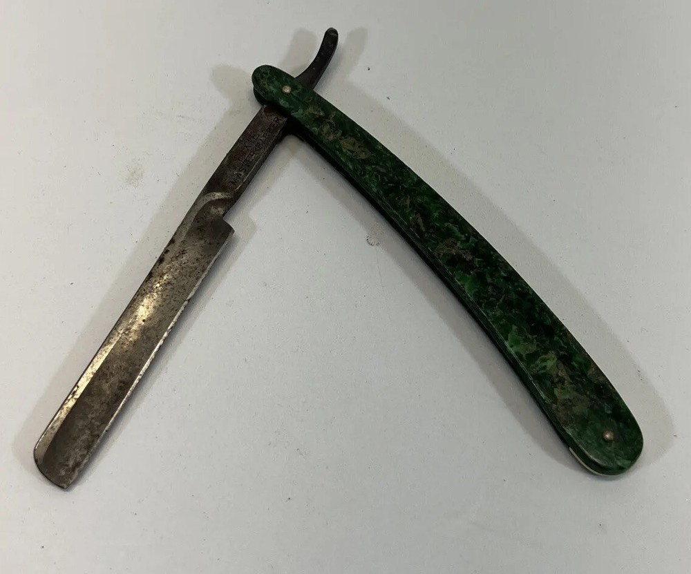 Vintage Dixie Master Barber Straight Razor, Green Handle