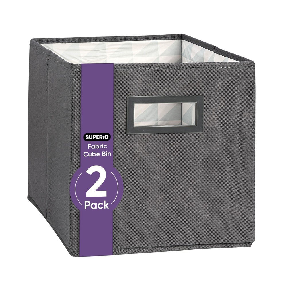 Superio Fabric Organizing Bin, 11" Grey Fabric Cube 2-Pack