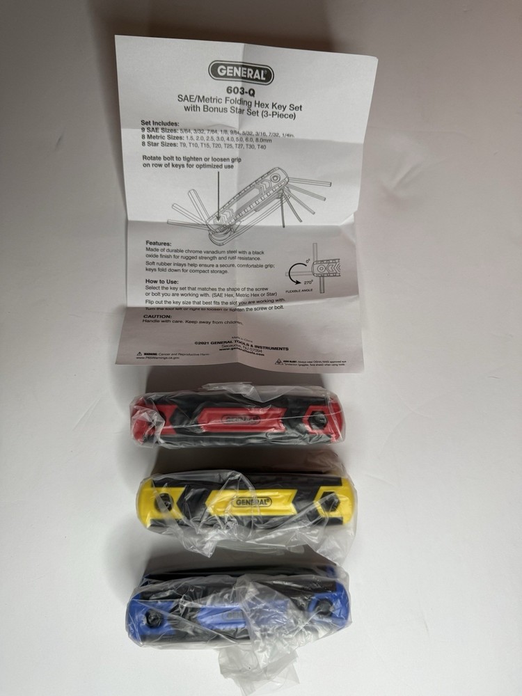 General Tools 3-pack Combo Allen Key Tool Set, 3 Different Colors #603-Q