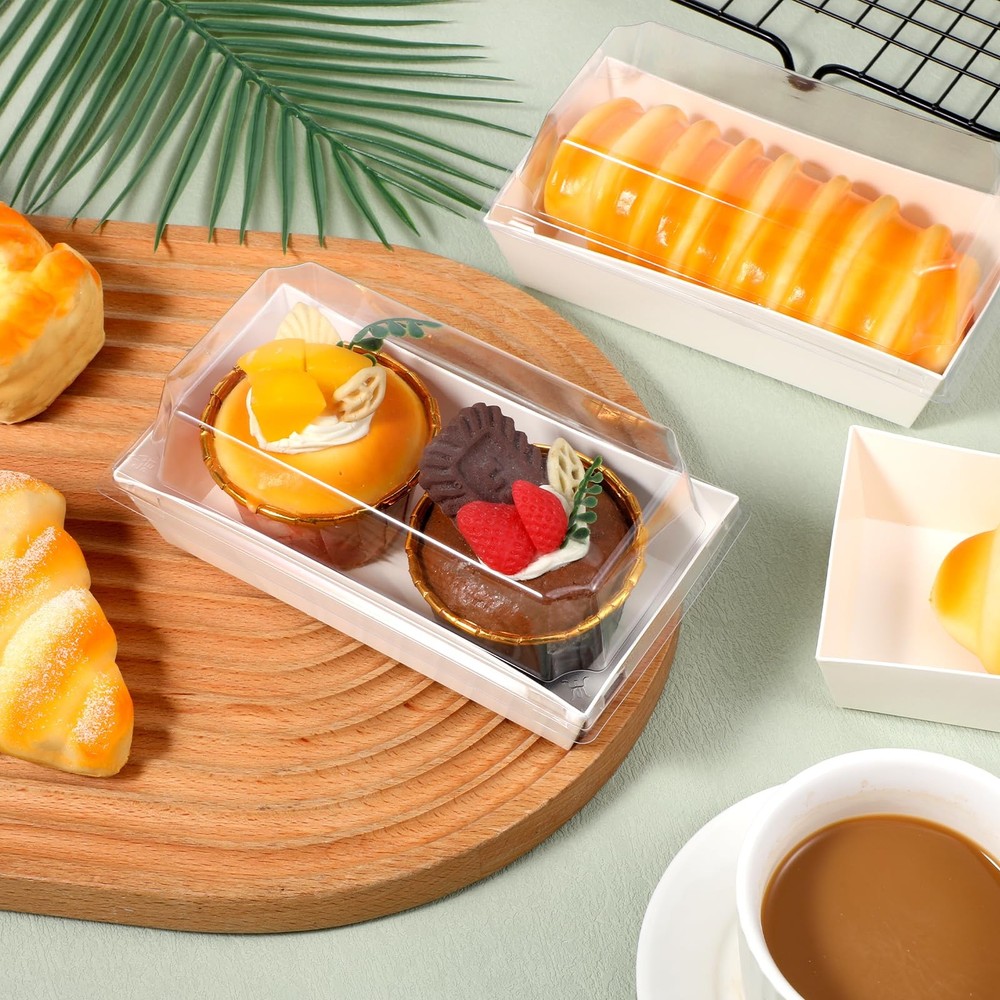100 PCS Charcuterie Boxes Clear Lids White Bakery Cookie Pastry Container