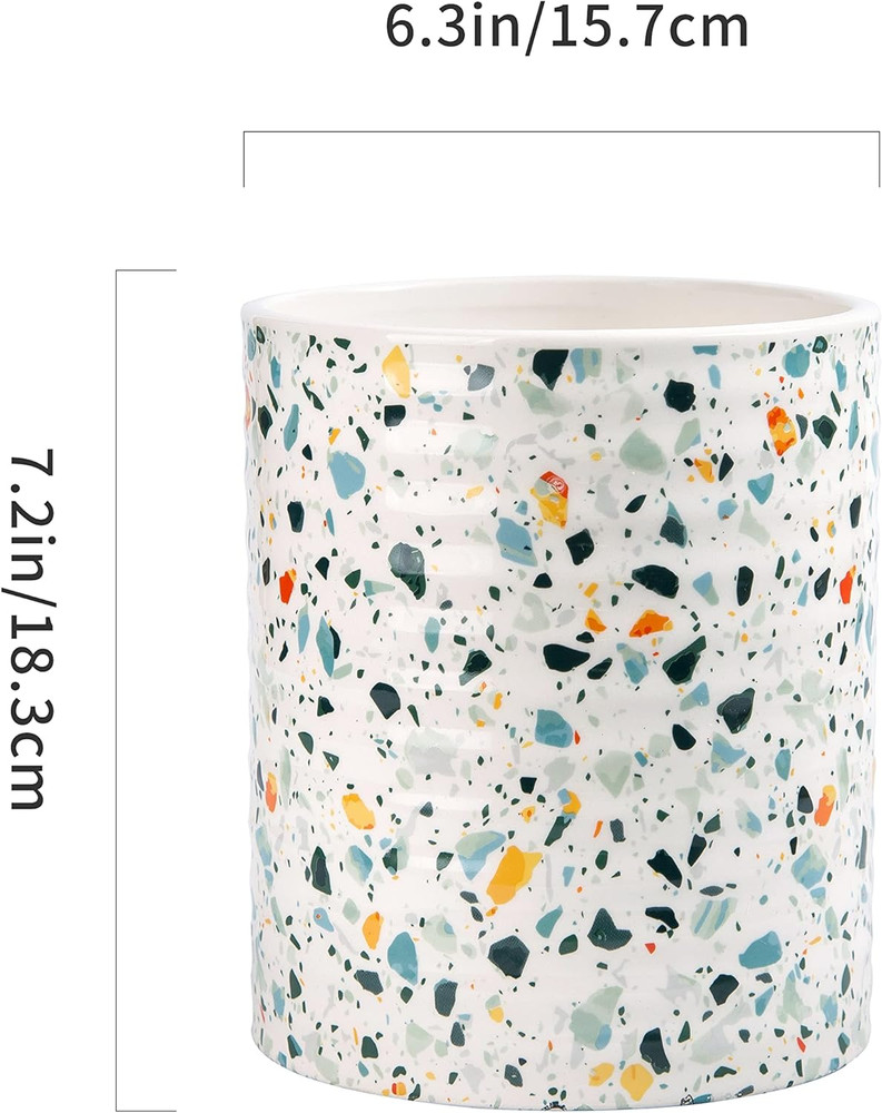 Kitchen Utensil Holder,7.2″Extra Large Stable Terrazzo Marble Pattern Ceramic Ut
