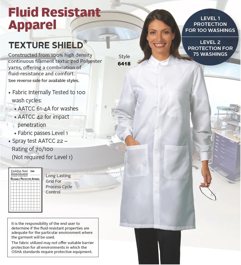 Women’s Fashion Seal 6418 White Lab Coat Size M 14–16 Fluid Resistant Snap Front