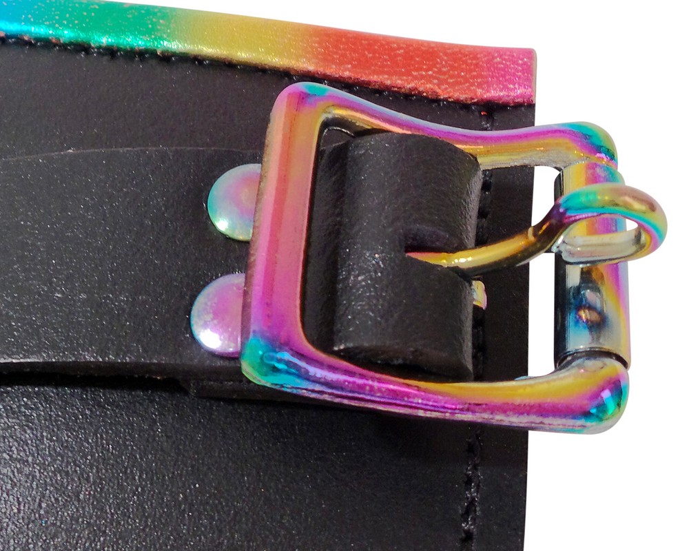 Rainbow Padded Leather Lockable Posture Collar - CuffStore