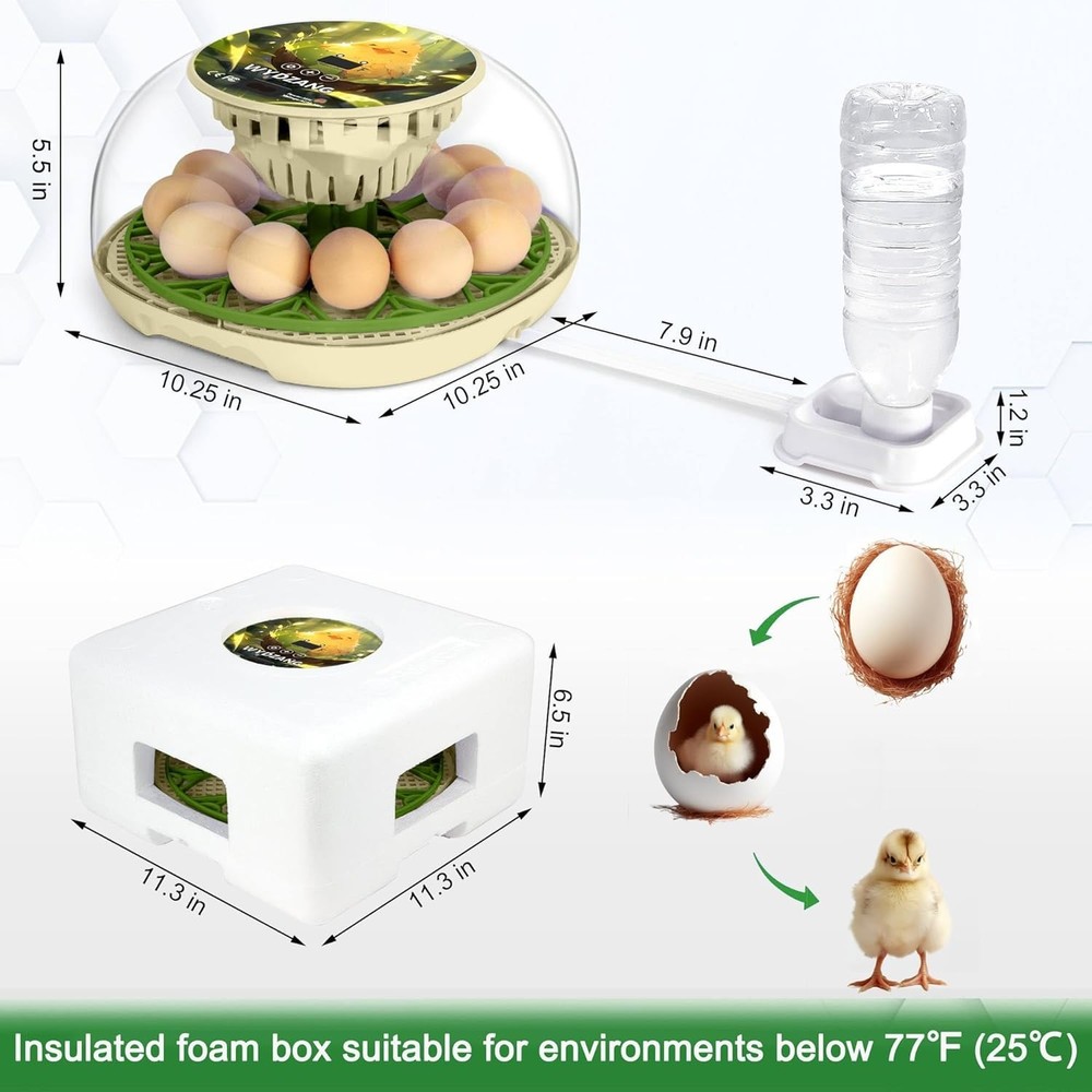 Smart 12 Egg Poultry Hatcher with Automatic Turner - Compact Incubator by Chirvy