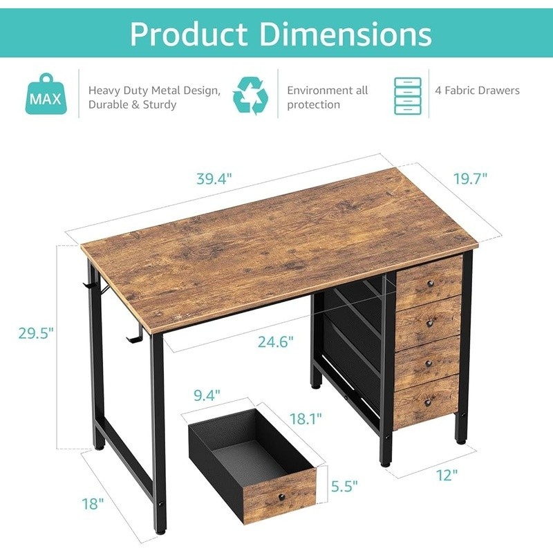Compact Computer Desk Sturdy Reversible Design Easy Assembly Home Office New
